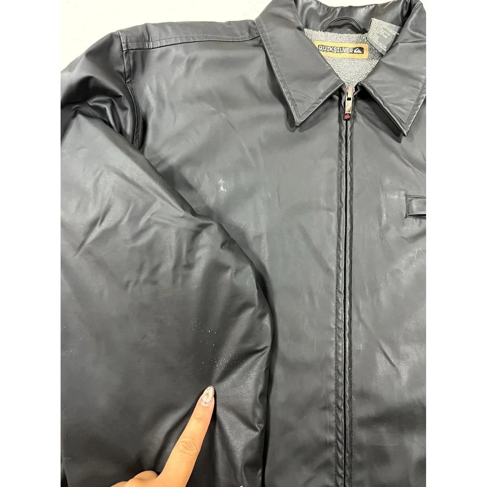 Y2K Quiksilver Jacket Mens Medium Black Fleece Lined Full Zip Insulated Thermal